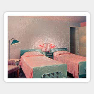 Retro bedroom 1942 pink and mysterious, who woke up and gone Sticker